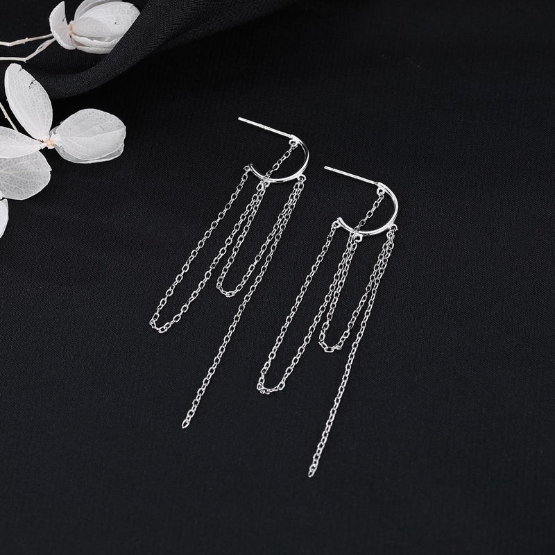 SLUYNZ 925 Sterling Silver Dangle Earrings Tassel Chain for Women Teen Girls Dangle Earrings Long Earrings Huggie Studs Dangle Chain (A-Silver) - Image 5